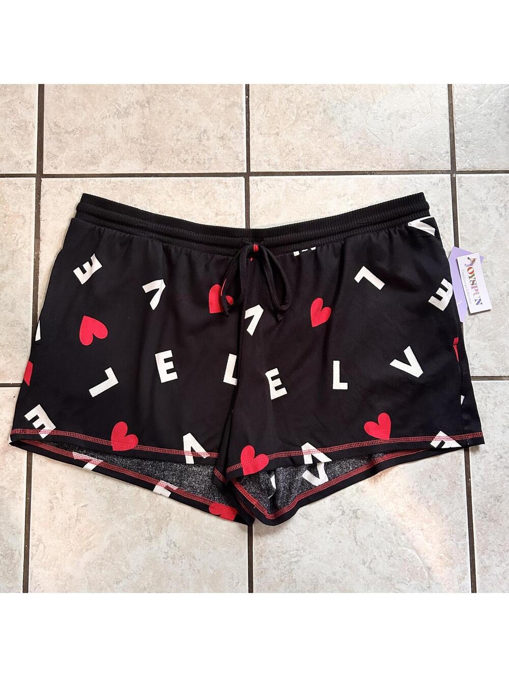 Joyspun Love Hearts Drawstring Cozy Casual Flowy Shorts Pajamas Women's 2X